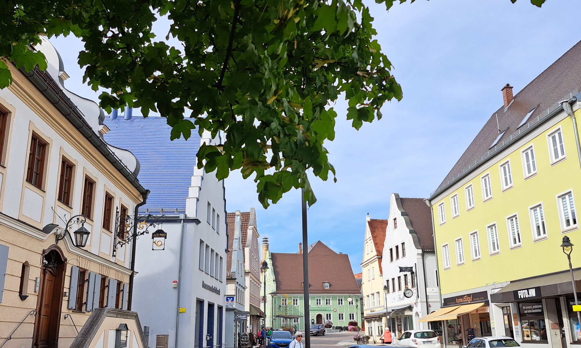 Ansicht der Wertinger Hauptstraße vom Gänsebrunnen aus Richtung Würfelbrunnen. Foto: Alexandra Fiebig